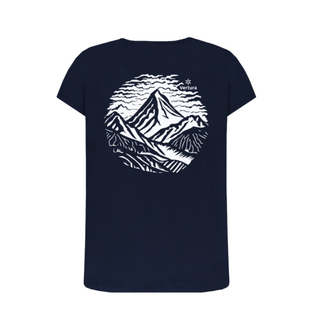 Women's Crew Neck Dark Navy Linocut T - Shirt | Vertura - Vertura