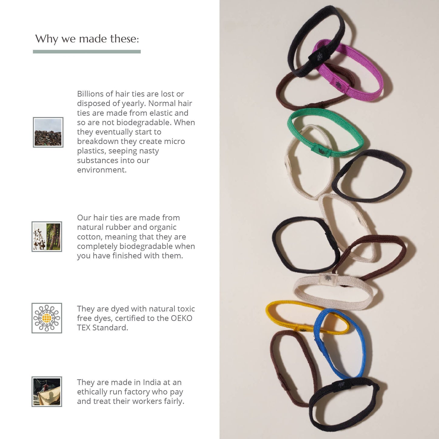 Plastic free hair ties - Multi colour - Vertura
