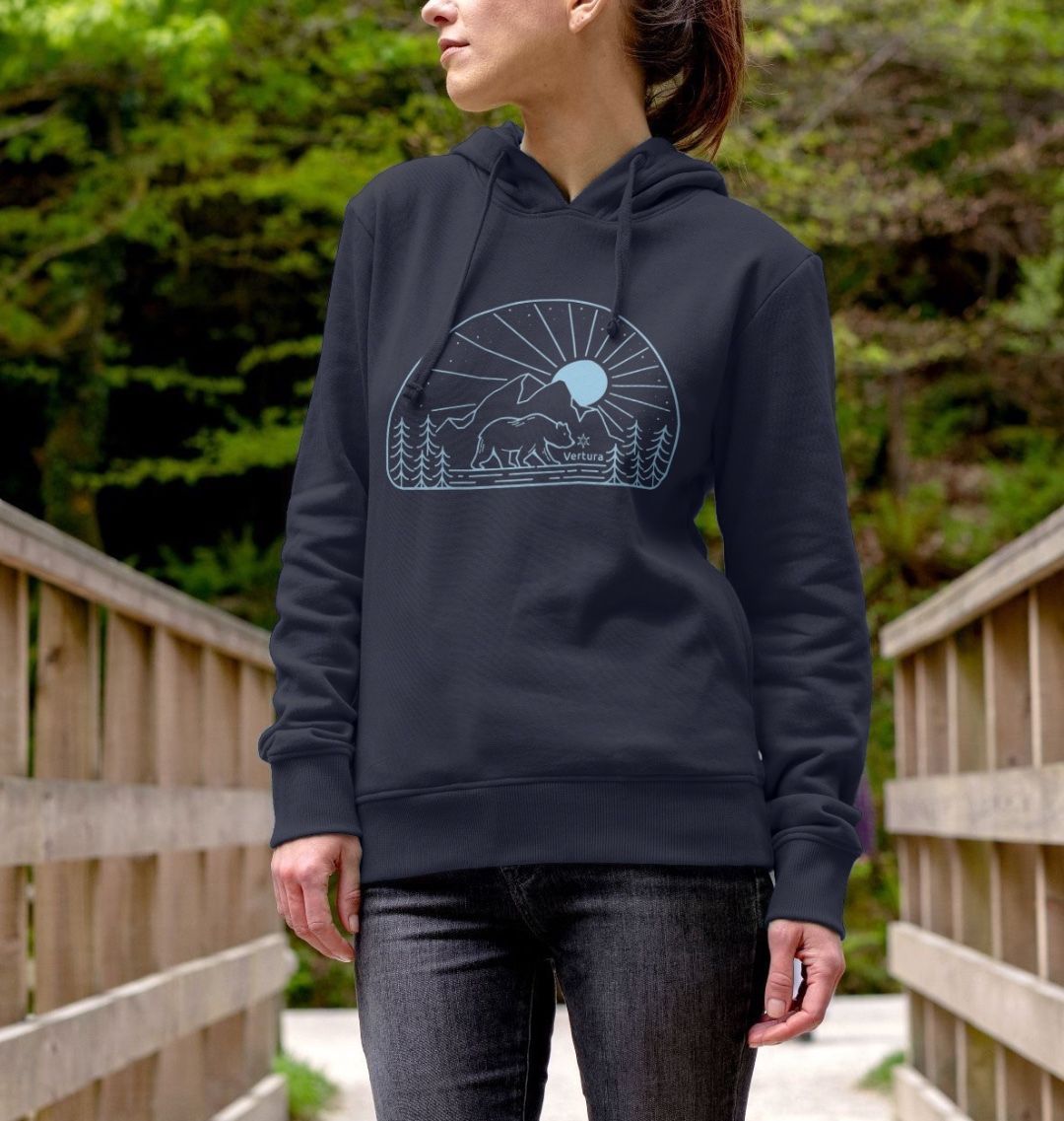 Women's Navy Blue Bearscape Hoodie | Vertura - Vertura