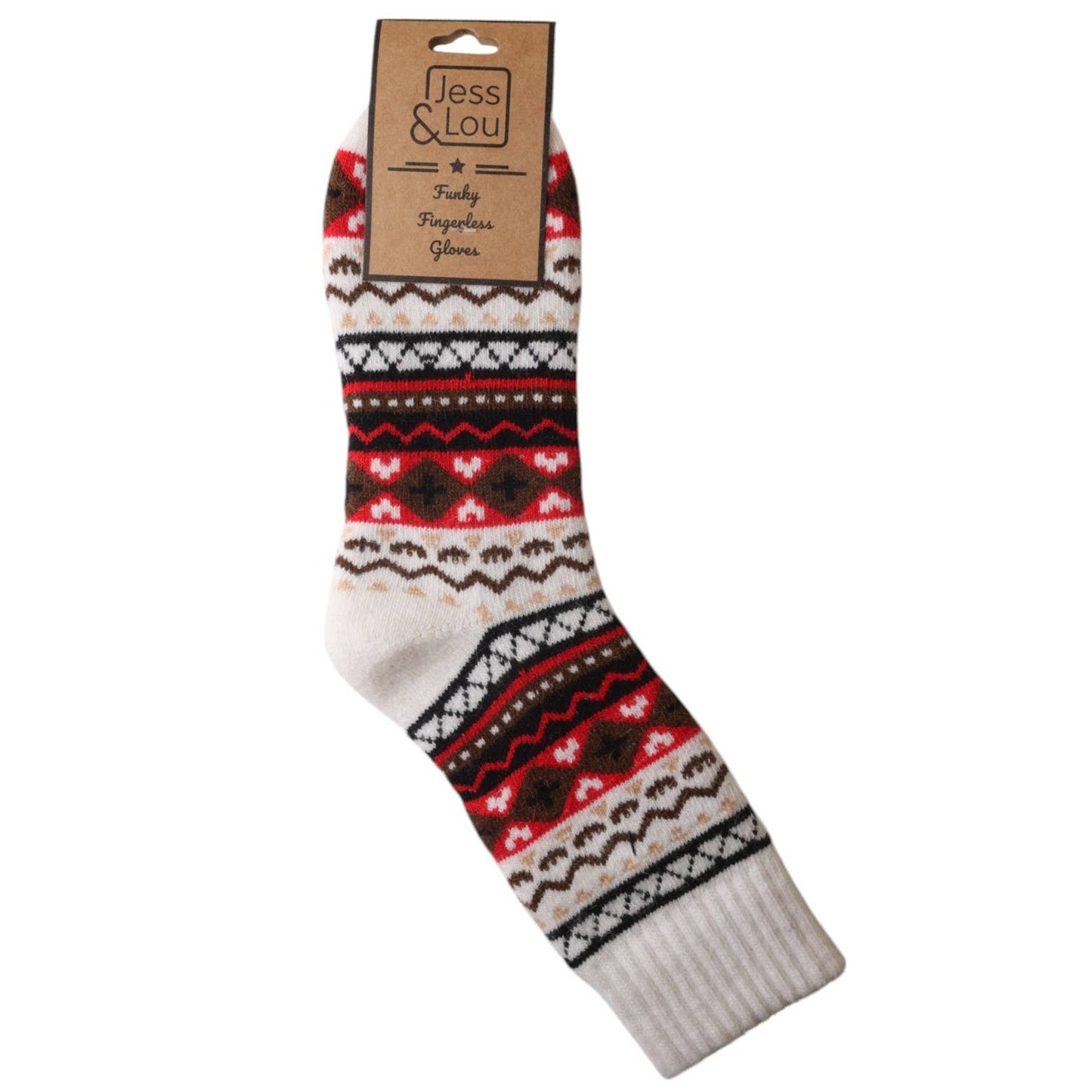 Nordic Ribbed Socks - Cream and Red - Vertura