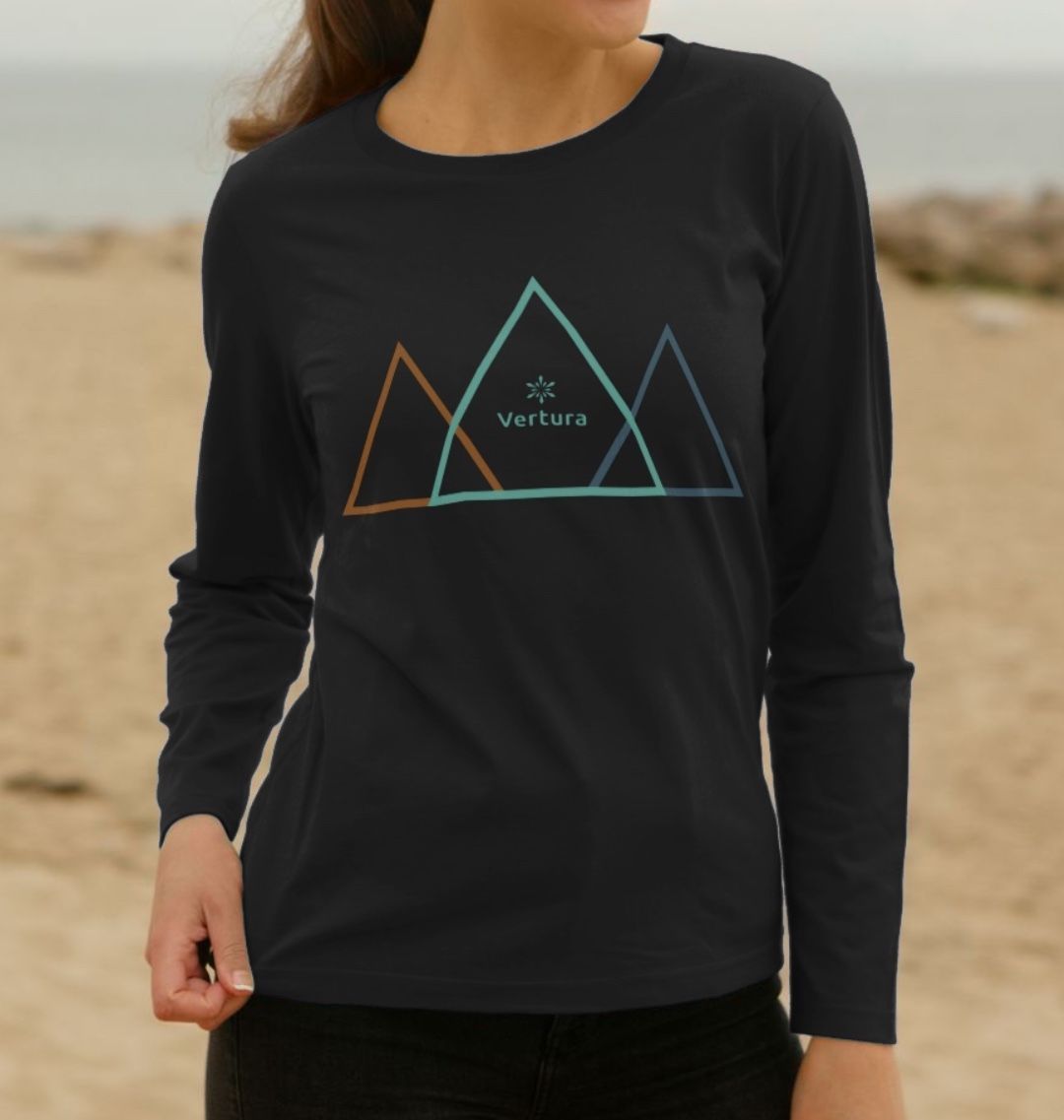 Women's Long - Sleeve Crew Neck Black Triad Top | Vertura - Vertura