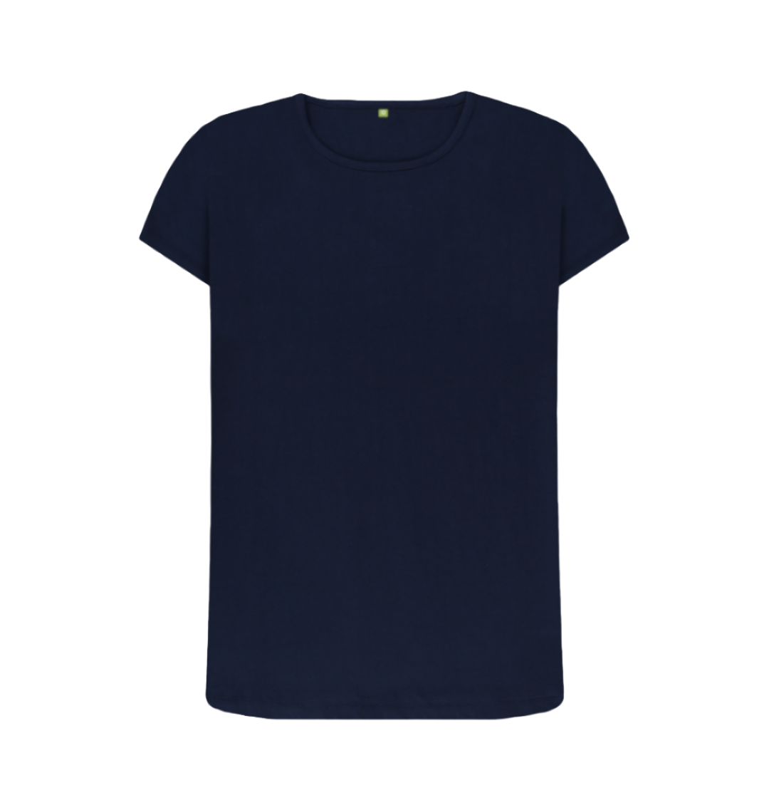 Navy Blue Women's Crew Neck Dark Navy Linocut T-Shirt | Vertura