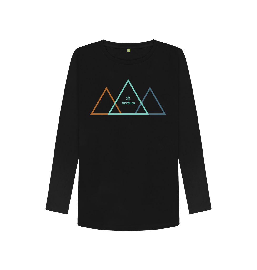 Women's Long - Sleeve Crew Neck Black Triad Top | Vertura - Vertura