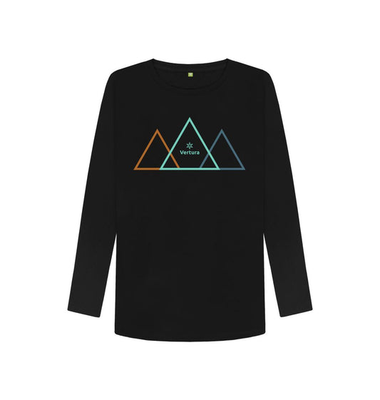 Women's Long - Sleeve Crew Neck Black Triad Top | Vertura - Vertura