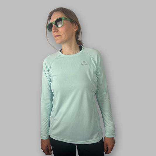Women's Soltera Long Sleeve Crew in glacial green, front view