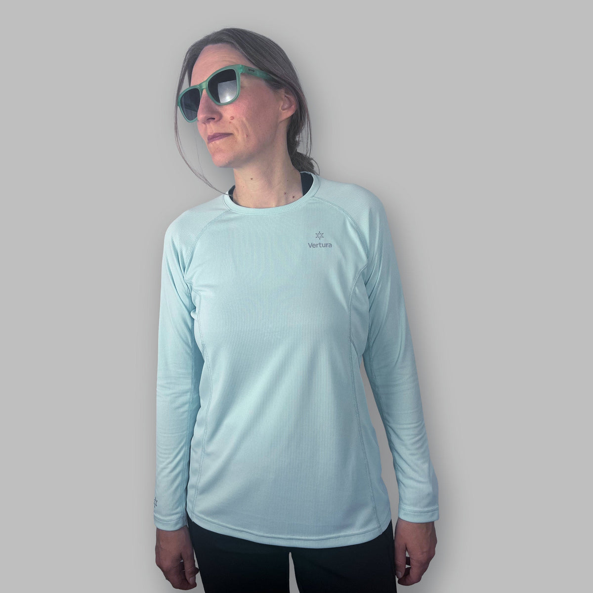 Women's Soltera Long Sleeve Crew in glacial green, front view