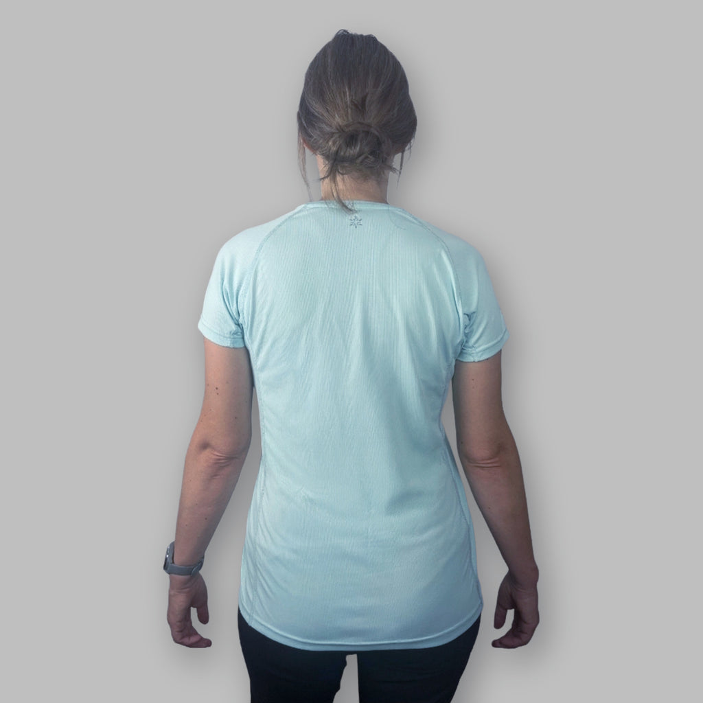 Women's Soltera Tee in glacial green, back view