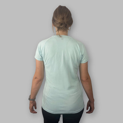 Women's Soltera Tee in glacial green, back view