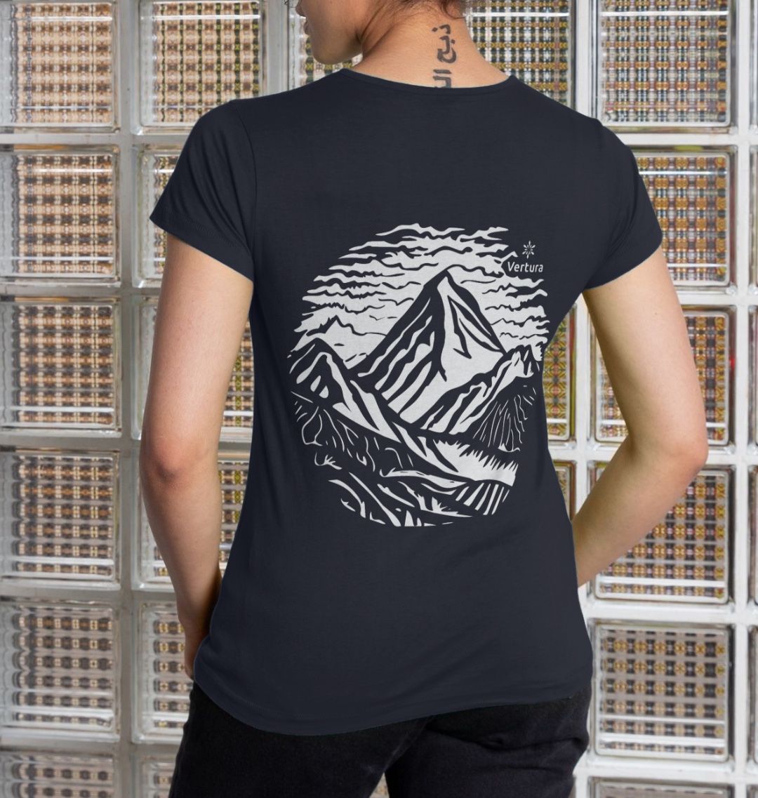 Women's Crew Neck Dark Navy Linocut T - Shirt | Vertura - Vertura